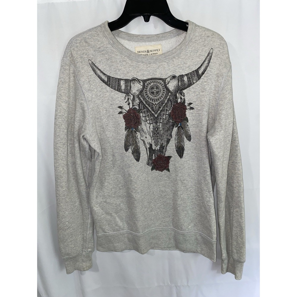 Ralph Lauren Denim Supply Crewneck Sweatshirt Skull Flowers Women's Small
